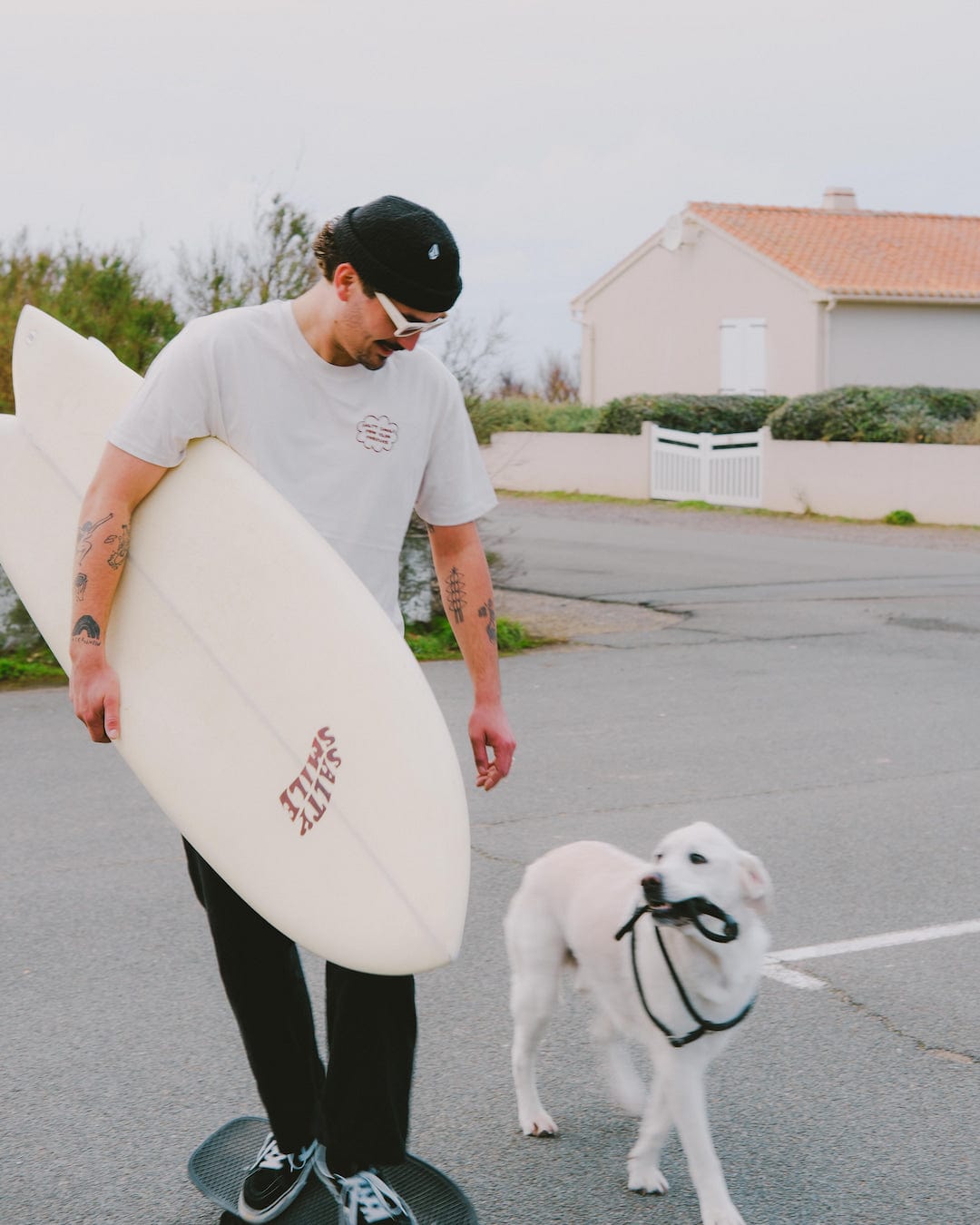 vetements surf salty smile T Shirt Fun Club Écru marque eco responsable coton bio