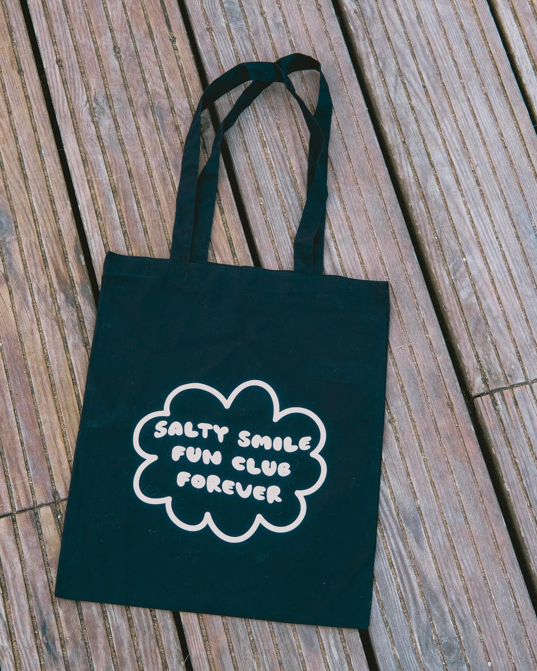 vetements surf salty smile Tote Bag Fun Club Noir marque eco responsable coton bio