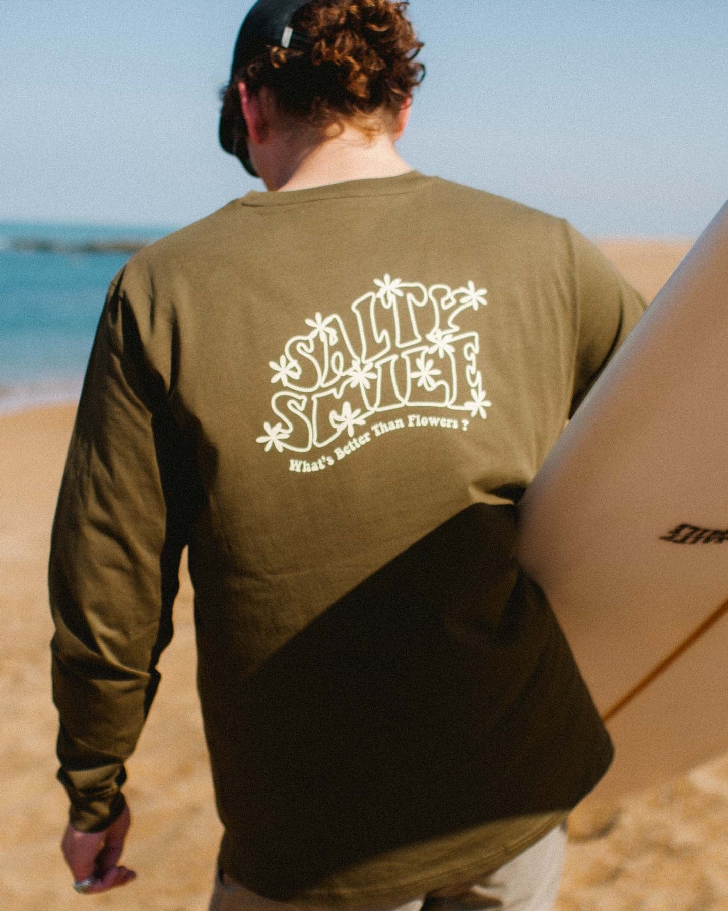 vetements surf salty smile FLOWER LONG SLEEVES KAKI marque eco responsable