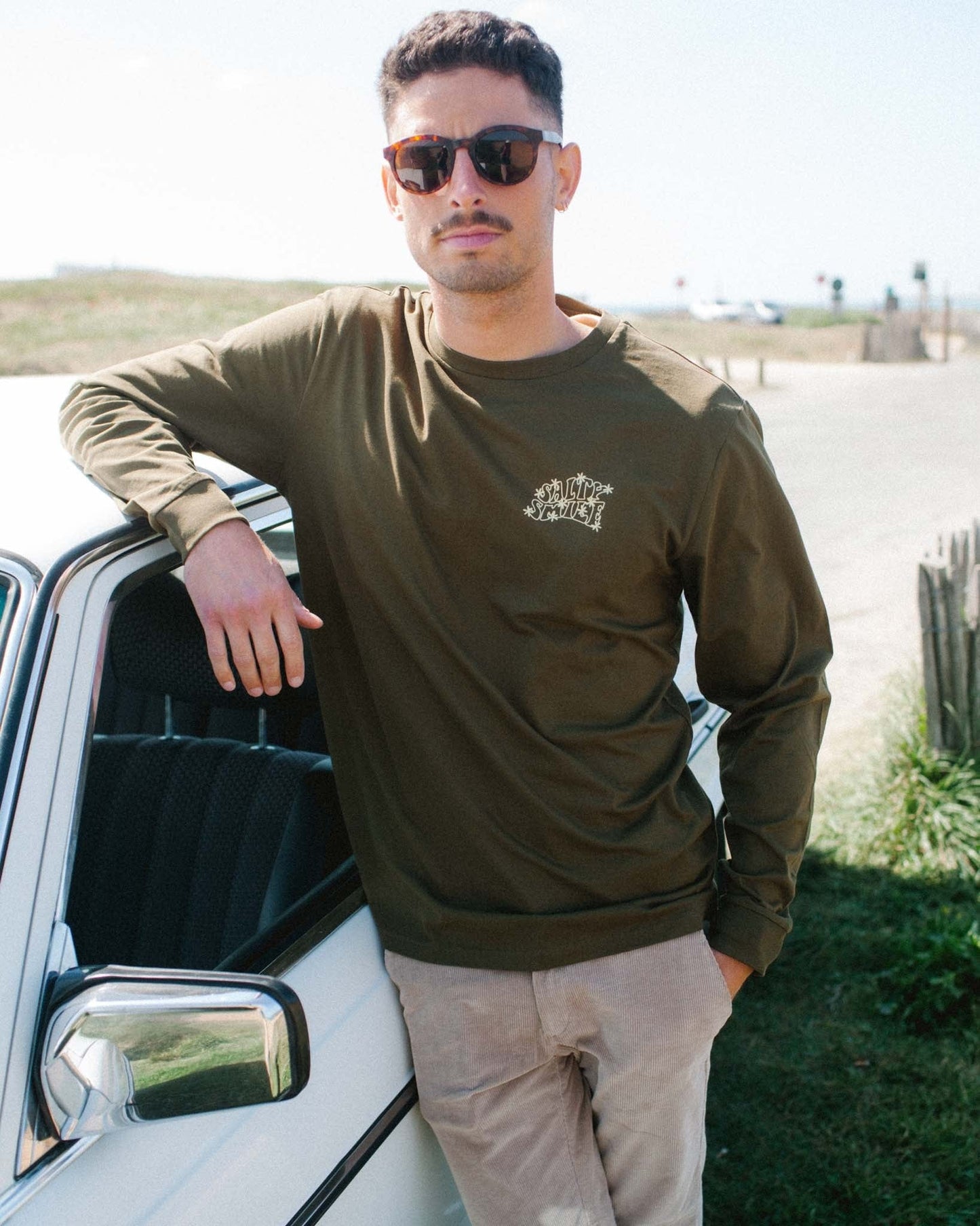 vetements surf salty smile FLOWER LONG SLEEVES KAKI marque eco responsable