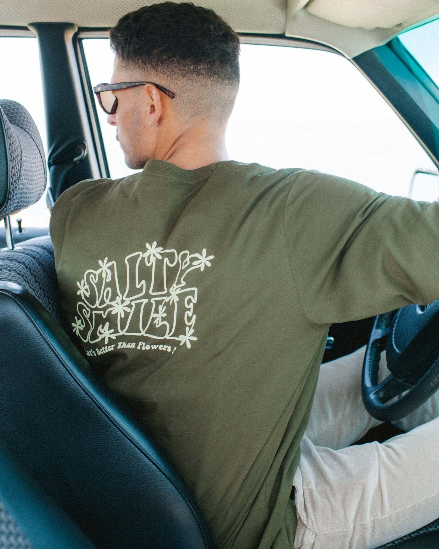 vetements surf salty smile FLOWER LONG SLEEVES KAKI marque eco responsable