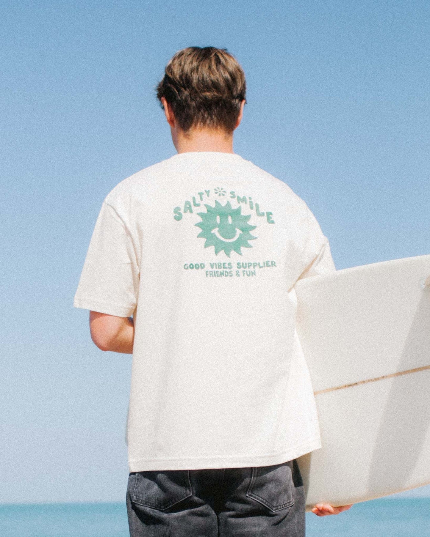 vetements surf salty smile SOLAR RETRO T SHIRT CRÈME marque eco responsable