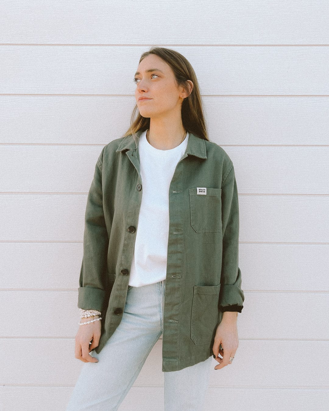 vetements surf salty smile VESTE DE TRAVAIL EN LIN KAKI marque eco responsable coton bio