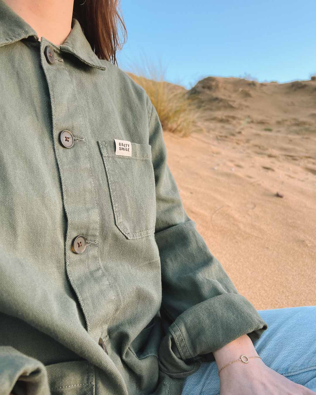 vetements surf salty smile VESTE DE TRAVAIL EN LIN KAKI marque eco responsable coton bio